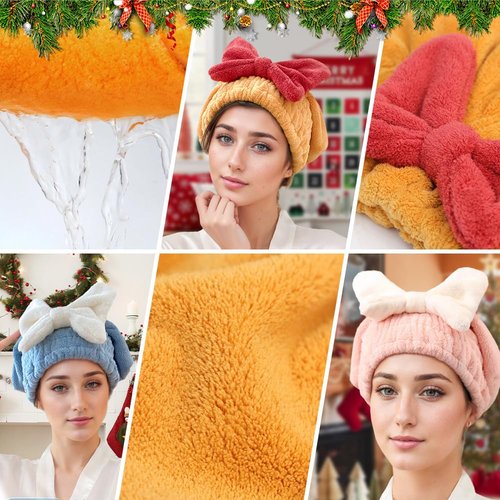 Coloday New Super Absorbent Hair Towel Wrap for Wet Hair, 2025 New Efficient Absorbent Hair Towel Wrap Microfiber Hair Towel, Upgrade Quick Drying Thickened Soft Bow Tie Hair Towel (2, Pink Blue)