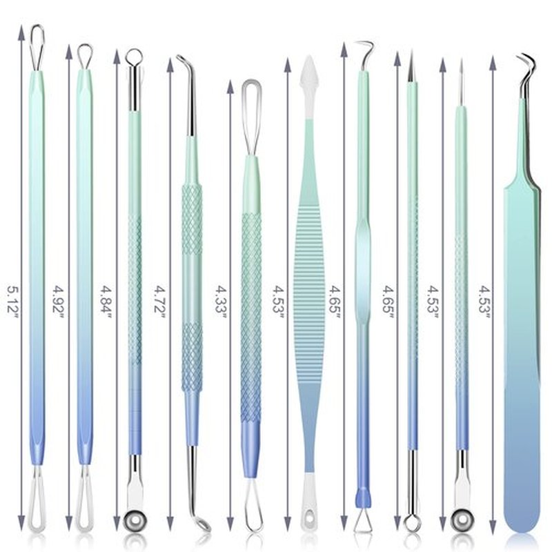 Pimple Extractor Pimple Popper Tool Kit, MENOLY 10Pcs Blackhead Remover Tools, Acne Tools, Acne Kit for Blackhead,Blemish,Zit Removing, Whitehead Popping and Comedone Extractor Tool with Leather Bag