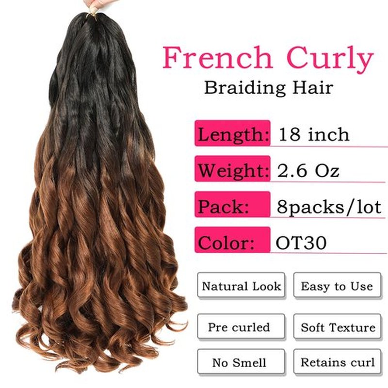 French Curly Braiding Hair 18 Inch 8 Packs - Pre Stretched Bouncy Braiding Hair- Loose Wavy Braiding Hair Synthetic Hair Extensions For Black Women (18 inch 8 packs OT30)
