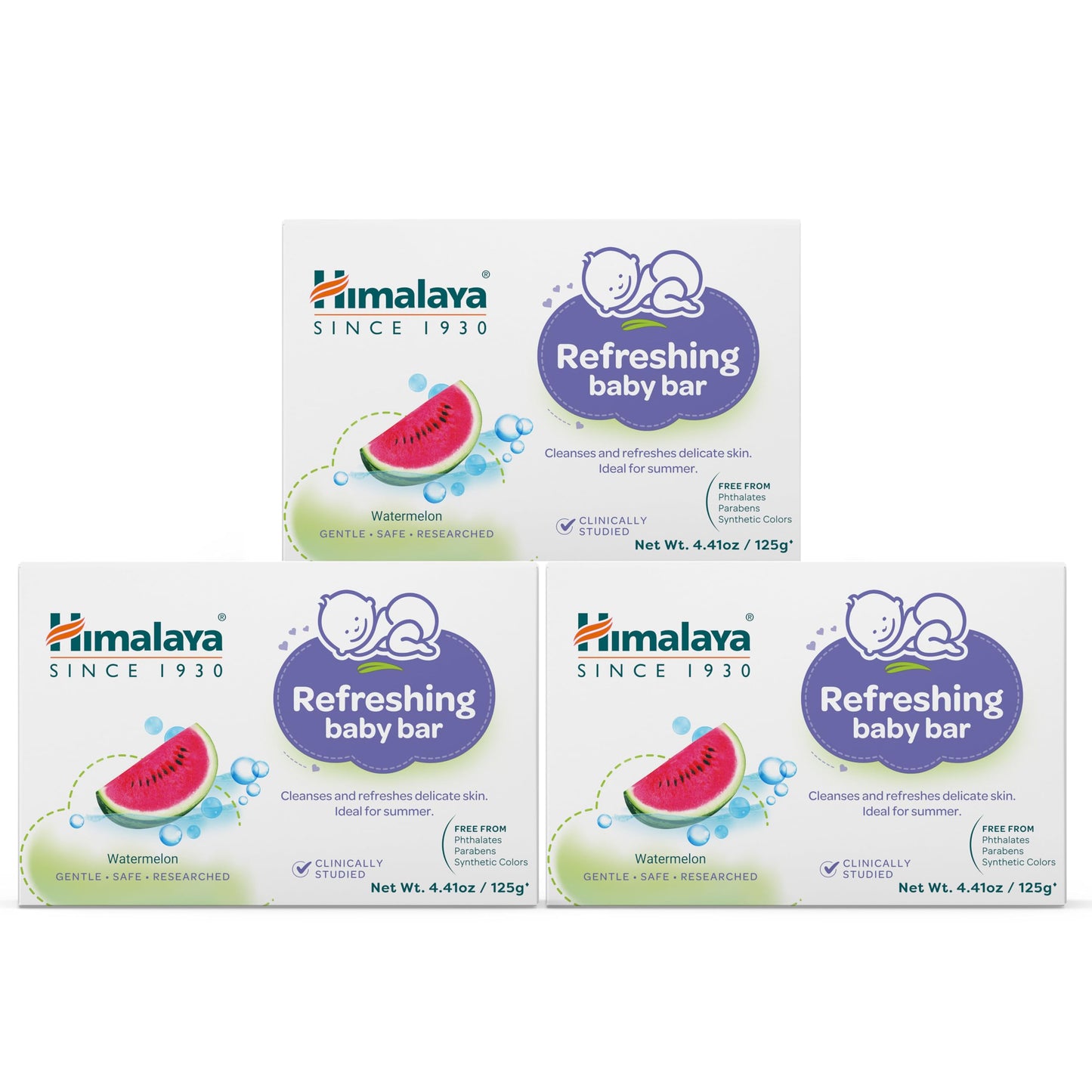 Himalaya Refreshing Baby Bar, Gentle Herbal Cleanser for Baby’s Delicate Skin, Soothes and Hydrates, No Post-Bath Dryness, Adds Freshness, Clinically Studied, 4.41 oz (125g) 3 Pack