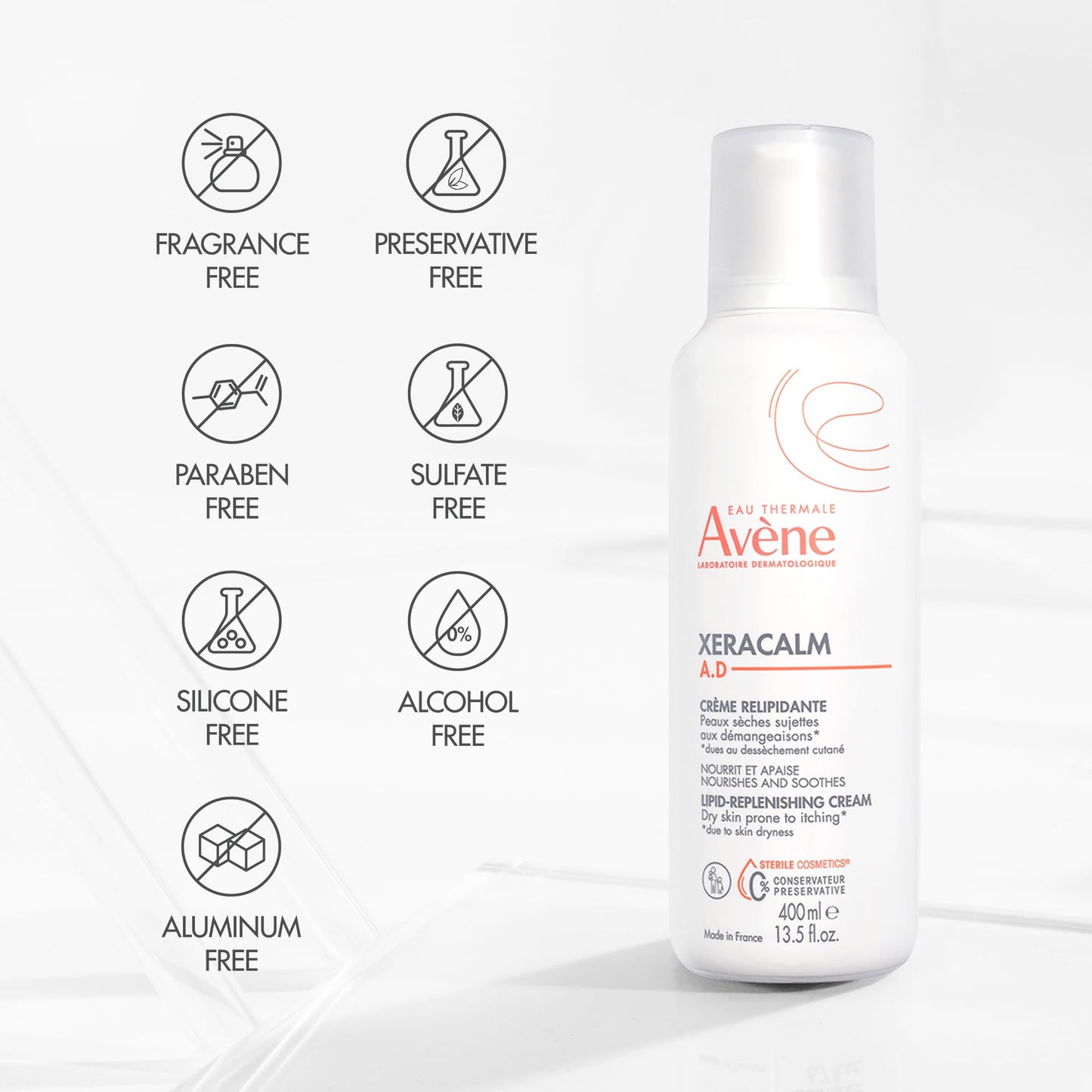 Avène XeraCalm A.D Lipid-Replenishing Cream,Atopic Dermatitis,Eczema-Prone,No Preservatives,Fragrance-Free,Pump,13.5 Oz,(Pack of 2)