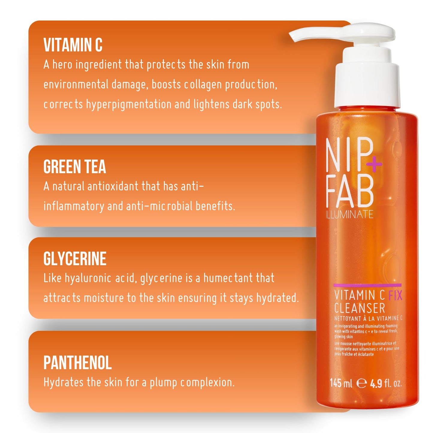 Nip + Fab Vitamin C Fix Gel Cleanser Brightening Hydrating Facial Cleansing Face Wash for Skin Toning, 4.9 Fl Oz