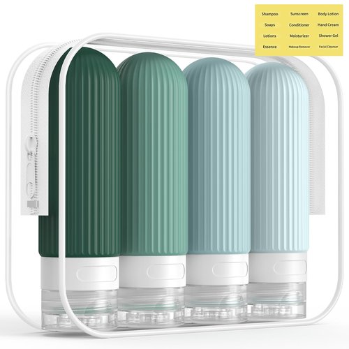 ME.FAN Travel Bottles for Toiletries, TSA Approved 3oz Silicone Travel Size Containers/Portable Split Bottle, Travel Accessories for Conditioner, Shampoo, Lotion - 4 Pack Blue