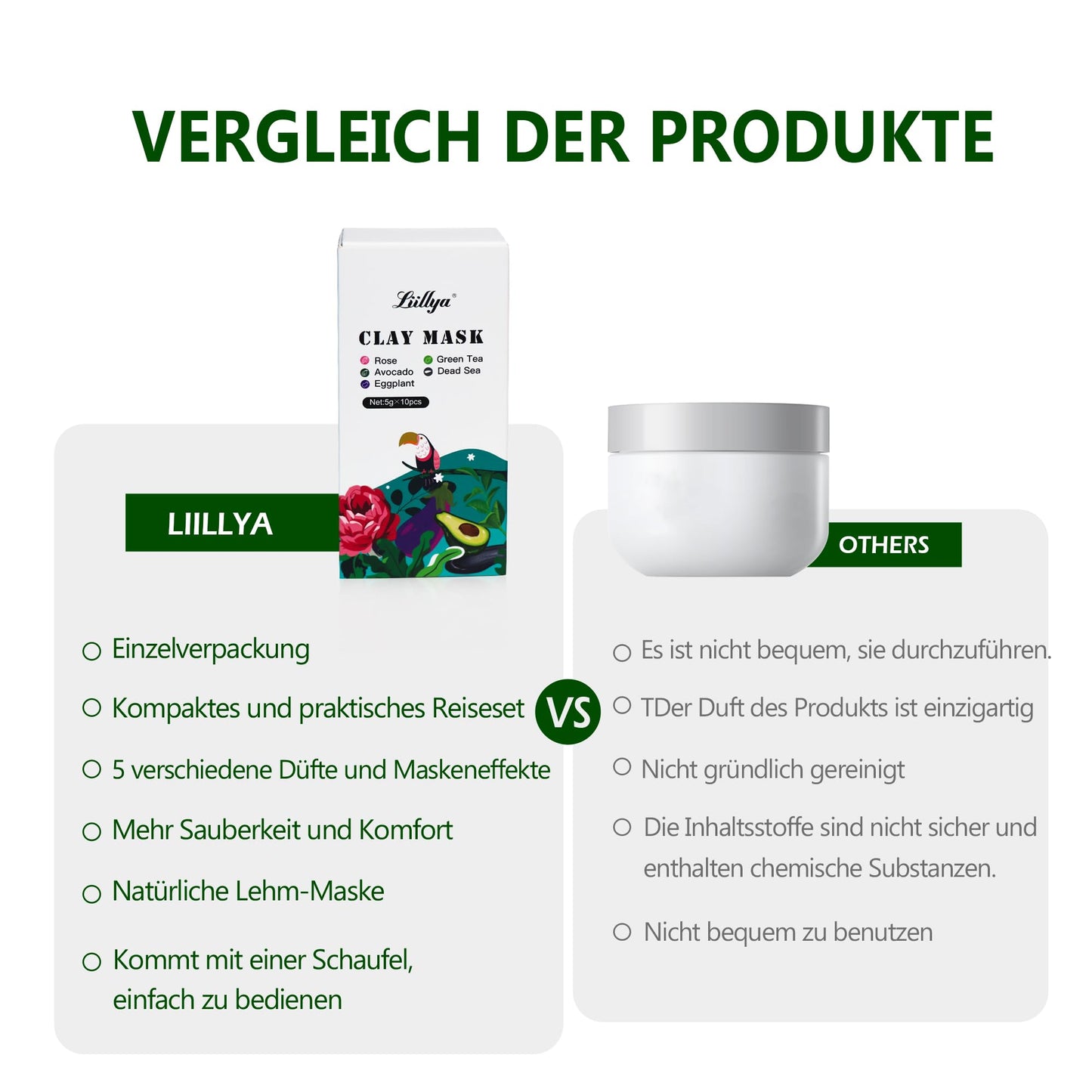 Liillya Mini Clay Mask for Face 10 Pods Travel Size Mud Mask, Dead Sea, Rose, Avocado, Green Tea, Eggplant, Blackhead Removal Deep Pore Cleansing, Self Care Gifts for Women & Men