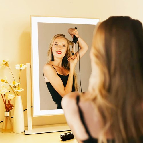 Acoolda 18.7"x 14.4"Lighted Makeup Mirror,Vanity Mirror with Lights,Three Color Lighting Modes, and 10X Magnification Mirror, Smart Touch Control, 360°Rotation White