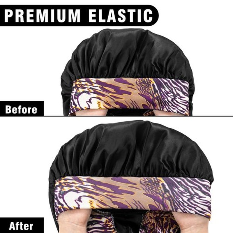 2Pack Bonnets for Black Women Braid Bonnet, Large Long Bonnet Satin Bonnet for Braids,Black Women Silk Bonnet with Stretchy Tie Band Braid Bonnet for Sleeping Extra Long (Pink &Black Dark Pattern