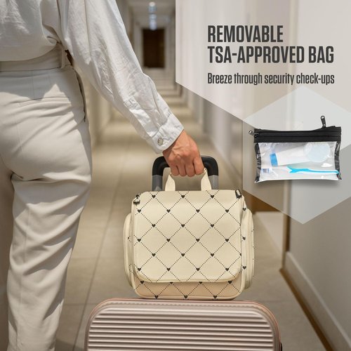 VENTURE 4TH Hanging Travel Toiletry Bag for Women & Men - Travel Organizer with Expandable Compartments & Removable Clear Pouch for Toiletries (Beige Diamonds)