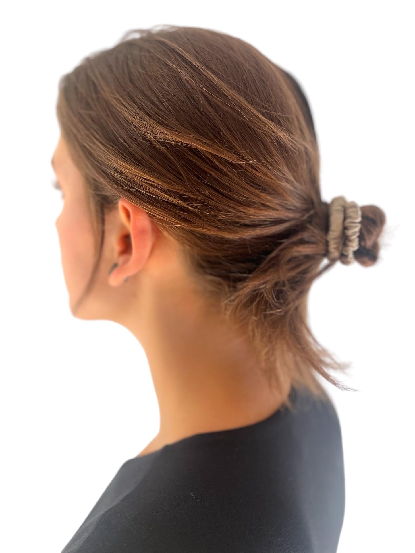 BONVEY - The Skinny Scrunchie - DARKEST BLONDE 100% Pure Mulberry Silk. Suited for all types. (Set of 4)
