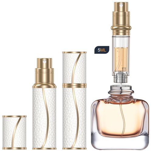 YIERSO Perfume Travel Refillable Bottle,Genuine Leather Bottom-Filling Fragrances Perfume Atomizer,Mini Cologne Dispenser,Portable Sprayer Pocket Size for Cruise Car Trip Purse Gift 5ml (White S-5ml)