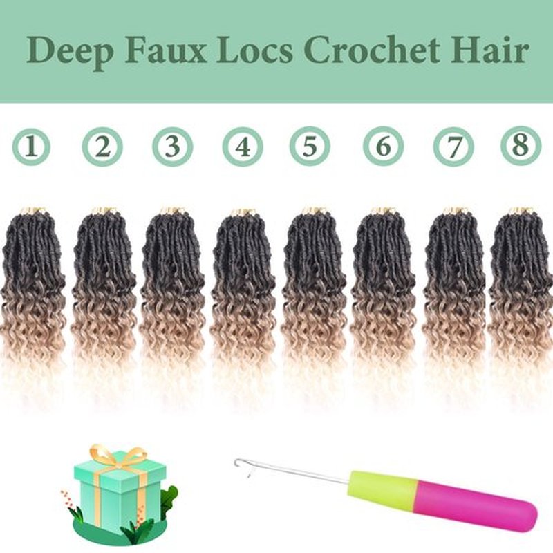 Goddess Locs Crochet Hair 14 Inch 8 Packs with Curly Ends Soft Locs Pre Looped Faux Locs Crochet Hair for Black Women Deep Wave Crochet Braids with Curly Ends (Black to Beige)