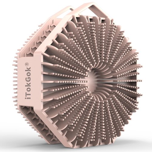 iTokGoK® Silver-Infused 2-in-1 Silicone Body Scrubber, Double-Sided Design Body Brush Silicone Scrubber Exfoliating Brushes for Sensitive Skin for Showering for Women Silicone Loofah- Sand Pink