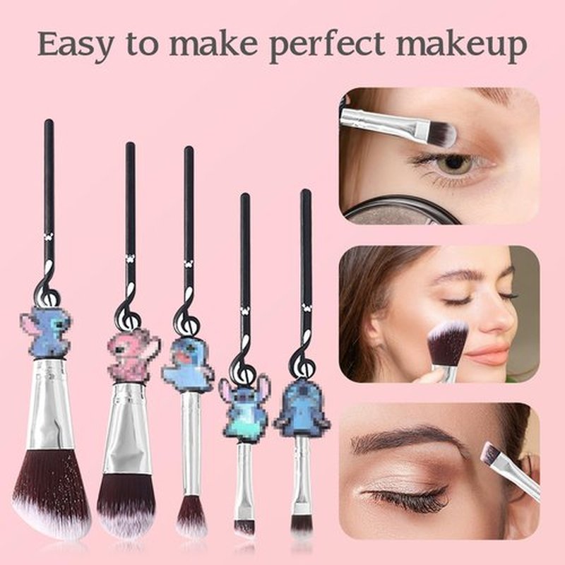 Stich Makeup Brushes Set, WeChip Anime Stich Make Up Brush Set Collection, Stich Stuff for Girls Women - 5pcs Black