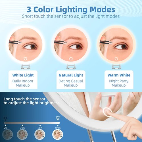 5X Magnifying Mirror with Light, 5X Makeup Magnifying Mirror, 6'' LED Magnifying Mirror Large Lighted Makeup Magnification Mirror with Adjustable Stand & Suction Cups, Compact Travel Magnifying Mirror
