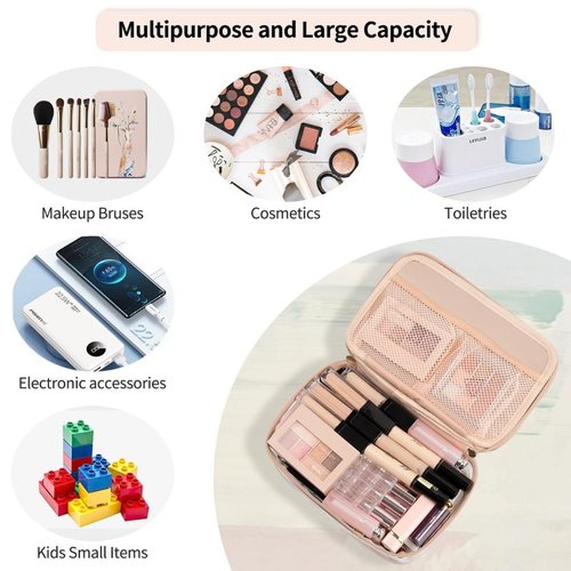 OCHEAL Clear Makeup Bag, Portable Makeup Organizer Cosmetic Bag, Large Travel Makeup Bag Cute Clear Pouch For Women and Girls Cosmetics Bags with Divider Makeup Brush Compartment-Rose Gold