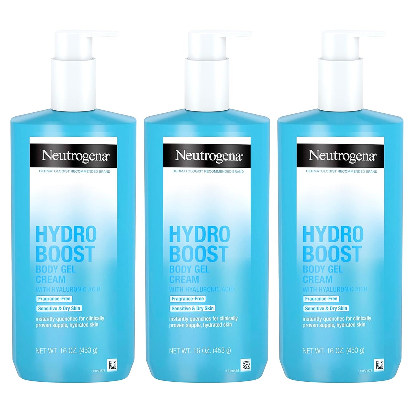 Neutrogena Hydro Boost Fragrance-Free Body Gel Cream with Hyaluronic Acid, Non-Greasy, Fast Absorbing Moisturizer & Hydrating Full Body Cream for Sensitive Skin, Paraben-Free, 16 oz (Pack of 3)
