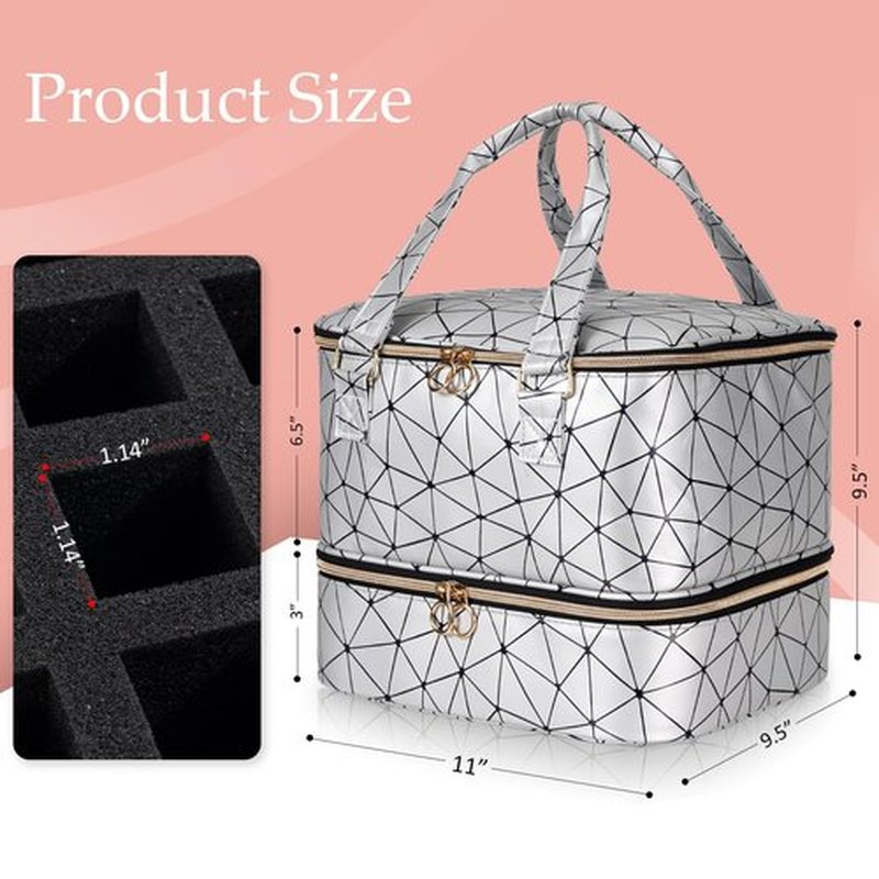 Uross Nail Polish Organizer Bag Holds 42 Bottles Nail Polish & Nail Lamp, Gel Nail Polish Organizers and Storage box for Nail Tech, Nail Kit Supplies Organizer Case - Silver