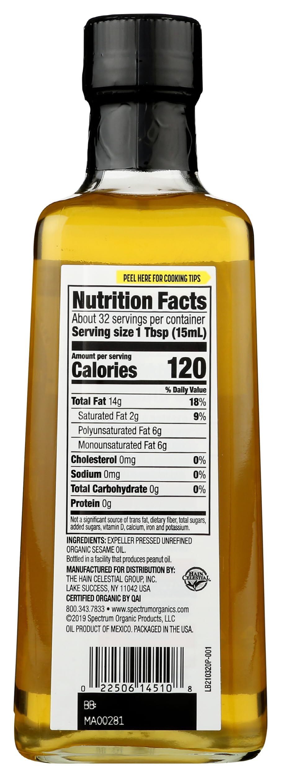 Spectrum Organic Sesame Oil, Unrefined, 16 oz