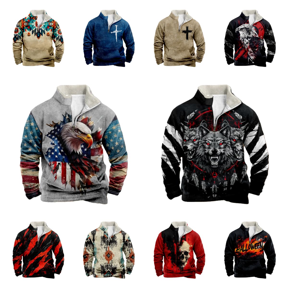 domirica Men's Fashion Hoodies & Sweatshirts Western Aztec Print Long Sleeve Half Zip Pullover Lightweight Crew Neck Hoodies Big And Tall Cotton Vintage Casual Cool Undershirts With Pocket,S