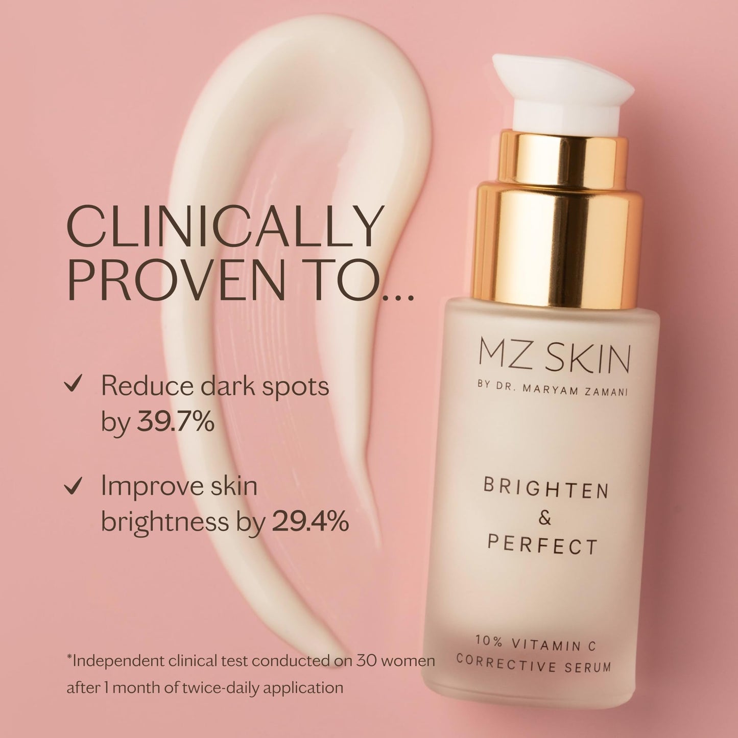 MZ SKIN Brighten & Perfect Vitamin C Serum, 10% Brightening Treatment for Dark Spots, Pigmentation to Reveal Glowing Renewed Skin, With Tranexamic Acid, 1.01 fl oz