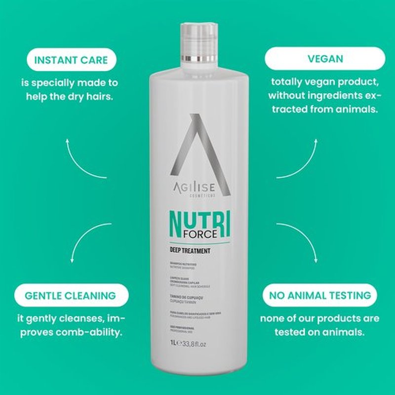agilise - Nutri Force Shampoo - Professional Hair Care Cosmetics, Deep Nutrition Treatment, Hydration & Strength - Hair Products for Women, Prevents Color Fading - Cupuaçu, Omega 3-33.8floz/1L