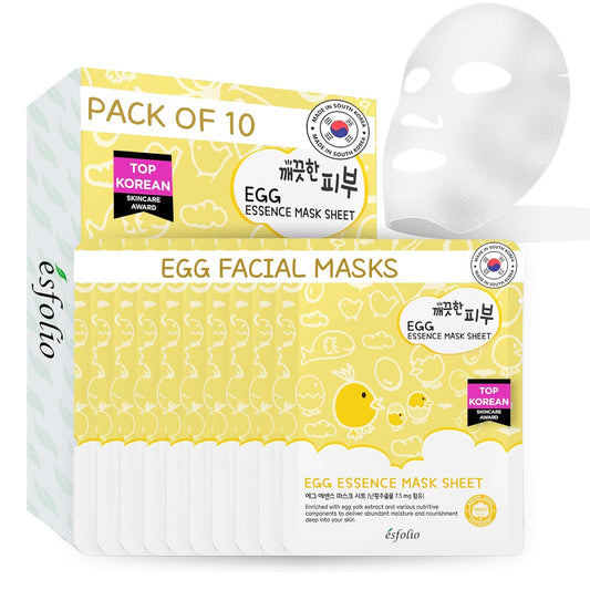 Egg Essence Face Mask - Hydrating & Nourishing Sheet Mask for All Skin Types | Moisturizing Treatment (Pack of 10)