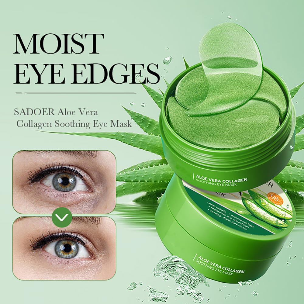 BEUKING Aloe Vera Eye Masks - 60 PCS Under Eye Patches for Puffiness & Dark Circle, Moisturizing Firming Eyes Gel Pad Patches for Bag Puffiness Daily Skincare, Gifts for Women