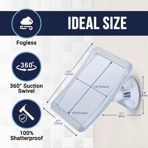 MIRRORVANA Fogless Shower Mirror for Shaving with Upgraded Suction, Anti Fog Shatterproof Surface and 360° Swivel - 6.3" x 6.3"