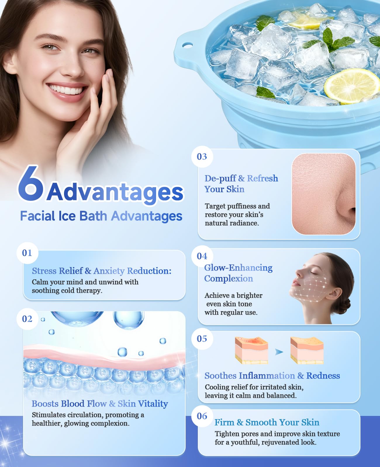 Face Ice Bath Bowl - Silicone Cold Plunge Tub for Facial Therapy & Skin Care, Collapsible Ice Basin with Built-in Ice Tray, Portable Ice Bowl for Face Dunking and Home Spa Use