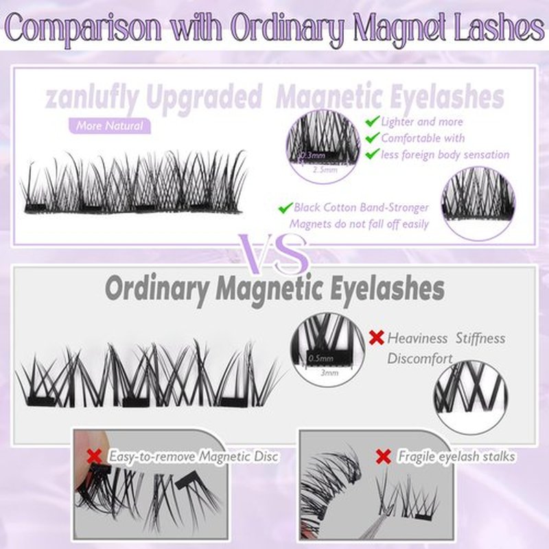 Magnetic Eyelashes Natural Magnetic Lashes Kit with Applicator Cat Eye No Glue Lashes Double Sided Magnetic Lashes Wispy Fairy Magnetic Eyelashes Kit by zanlufly