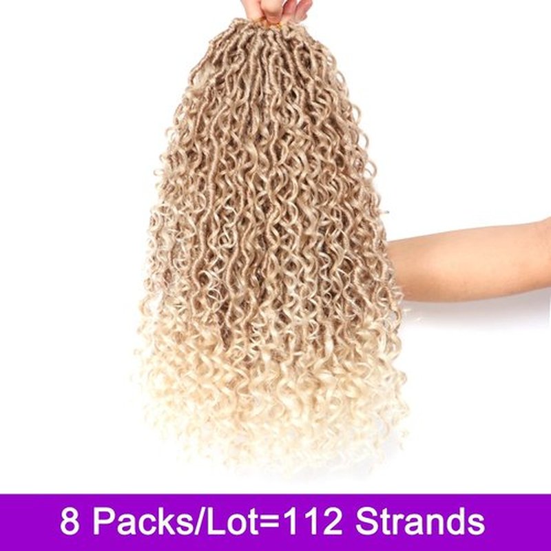8 Packs Goddess Locs Crochet Hair 18 Inch Faux Locs Crochet Hair for Black Women Pre Looped Soft Locs with Curly Ends (18 Inch (Pack of 8), #27/613)
