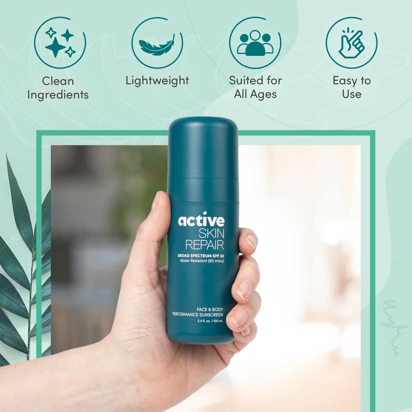Active Skin Repair SPF 30 Performance Water-Resistant Sunscreen for Face & Body, Reef-Safe and EWG Verified, Hydrating Broad Spectrum Sunscreen Body Lotion, 3.4 fl oz