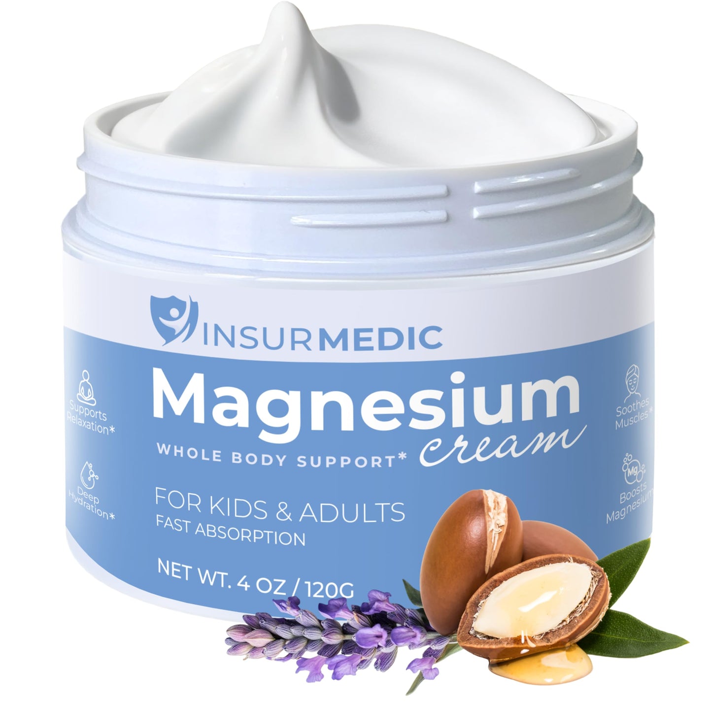InsurMedic Magnesium Cream - Nerve Muscle Cramps Body Comfort & Bedtime Support - Nighttime Topical Lotion with Lavender - Kids Adults Relaxing Calming Rub for Feet Leg Back