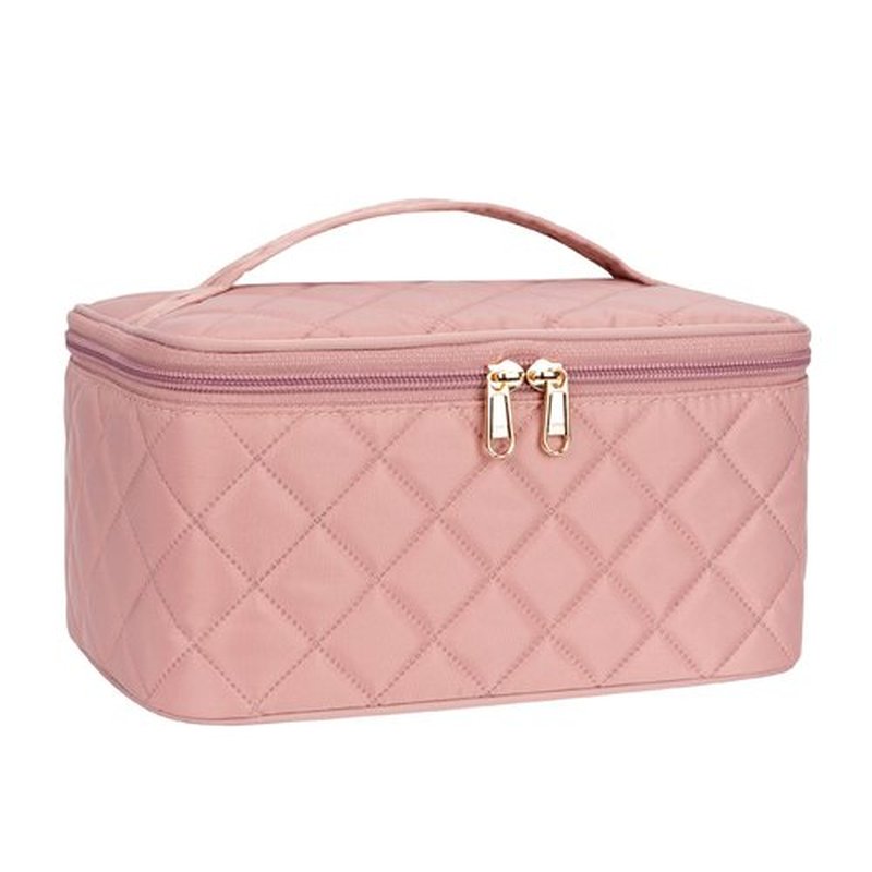 OCHEAL Makeup Bag, Portable Cosmetic Bag, Large Capacity Travel Makeup Case Organizer, Pink Makeup Bags For Women Toiletry Bag for Girls Traveling With Handle and Divider-Pink