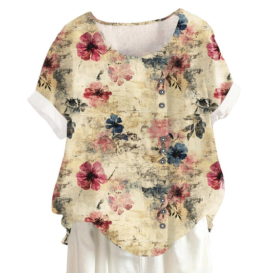 BIVENANT Boho Tops for Women Short Sleeve Vintage Floral Shirts Cute Summer Shirt Womens Casual Blouses Dressy Gauze Tunic Top Graphic Tees Trendy,Floral-25,M
