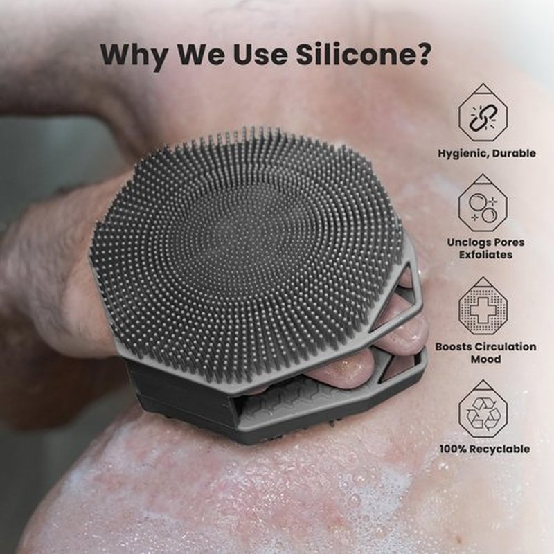 iTokGoK® Premium Silver-Infused 2-in-1 Silicone Body Scrubber, Double-Sided Design Body Brush Silicone Body Scrubber Exfoliating Body Brushes forSensitive Skin for Showering, Silicone Loofah - Gray