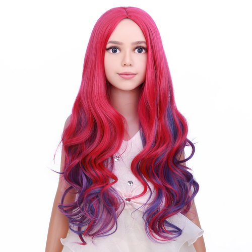 PATTNIUM Pink Purple Wig Kids Long Wavy Wig Pink Mix Purple Wig Girls Costume Wig Heat Resistant Synthetic Cosplay Halloween Party Wig (Pink Purple)