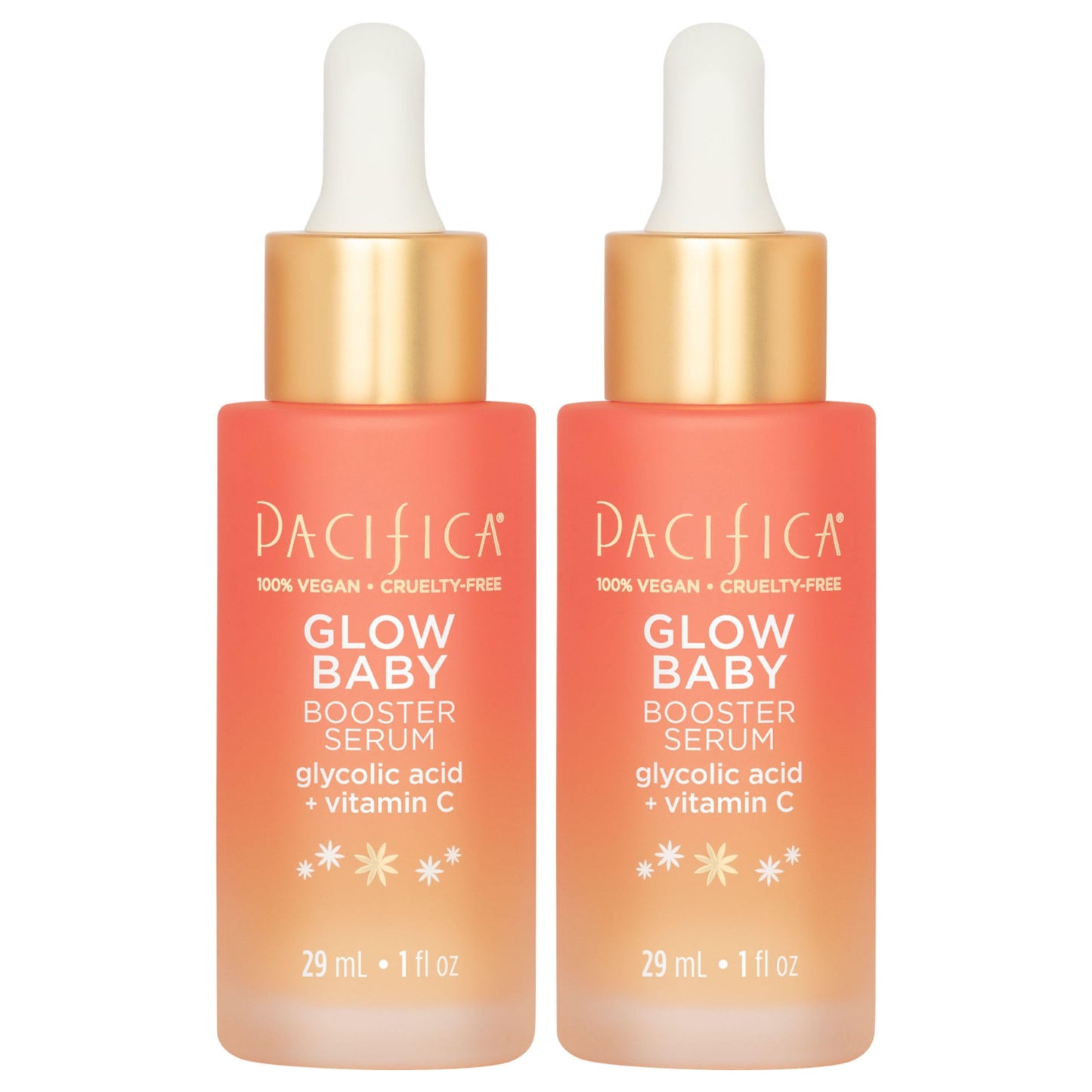 Pacifica Vitamin C Face Serum - Glow Baby Booster Facial Serum 2-PACk - Glycolic Acid - Dark Spot Corrector Anti Aging Brightening - Dermatologist Tested, Fragrance Free Clean Skin Care