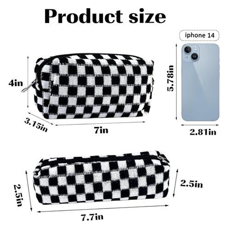 2Pcs Checkered Makeup Bag for Women Cometic Pouch Travel Small Cosmetic Bag Set Cute Makeup Pouch for Purse Portable Zippered Skincare Bag Toiletry Bag Organizer Preppy Trendy Storage Bag(Black)