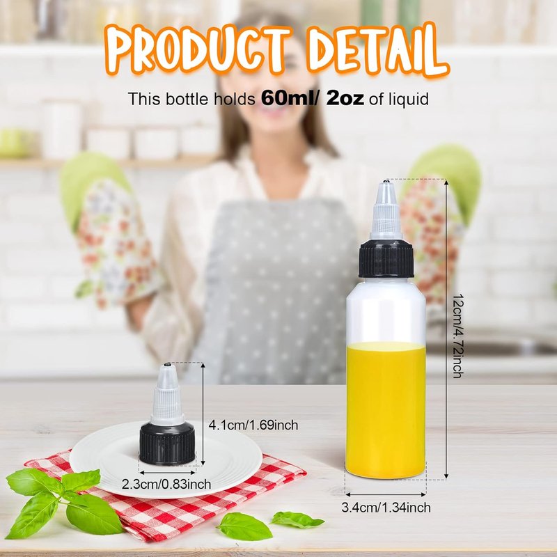 Boston Squeeze Bottles - 50 Pcs 2 oz Clear Plastic Dispensing Bottles with Twist Cap & Funnels | Perfect for Liquids & Oils