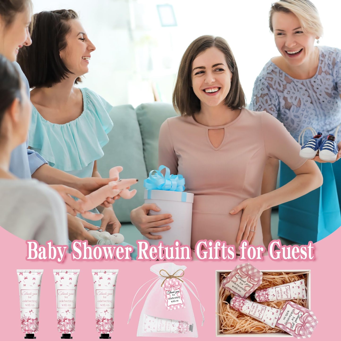 50 Sets Baby Shower Pink Bow Hand Cream Gifts Bulk for Women Girls Favors Guest Gifts, Bachelorette Mini Travel Hand Lotion for Wedding Bridal Engagement, Gender Reveal Party Stuffers