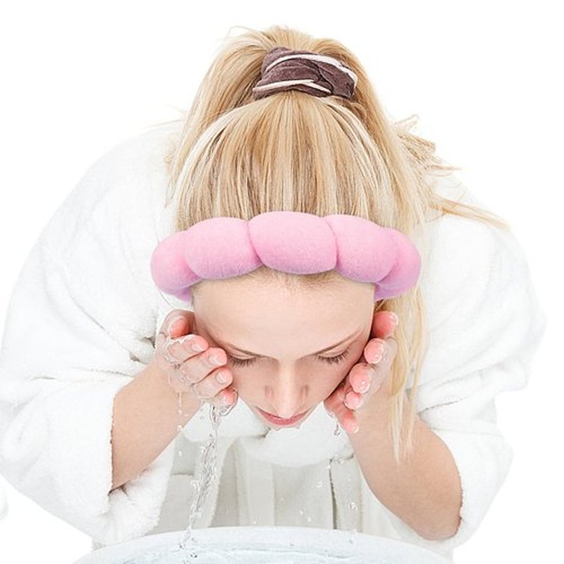 Zkptops Spa Headbands for Women Girls Sponge Cute Pink Makeup Skin Care Headband Wristbands Set for Washing Face Towels Bubble Soft Hairband Puffy Headwear Winter Non Slip Thick Thin Hair Accessory