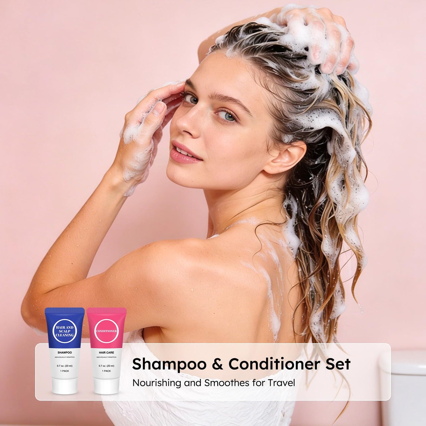 Travel Size Shampoo and Conditioner Set, Small Trial Hair Shampoo Sample Conditioner Kit Mini Toiletries Amenities for Men and Women, Cleansing for Hotel/Vacation/Homeless 0.7 Fl Oz (Pack of 60)