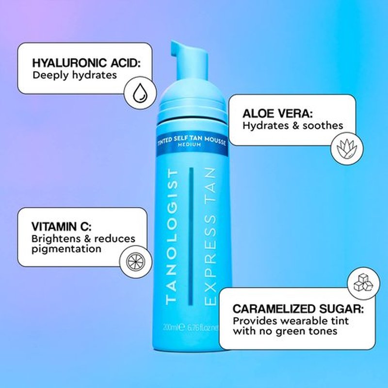 Tanologist Tinted Self Tan Mousse, Medium - Self Tanning Foam - Long-Lasting Tanner Mousse with Hyaluronic Acid, Vitamin C & Aloe - Sun Kissed, Natural Looking Self Tan - 6.76 Fl Oz