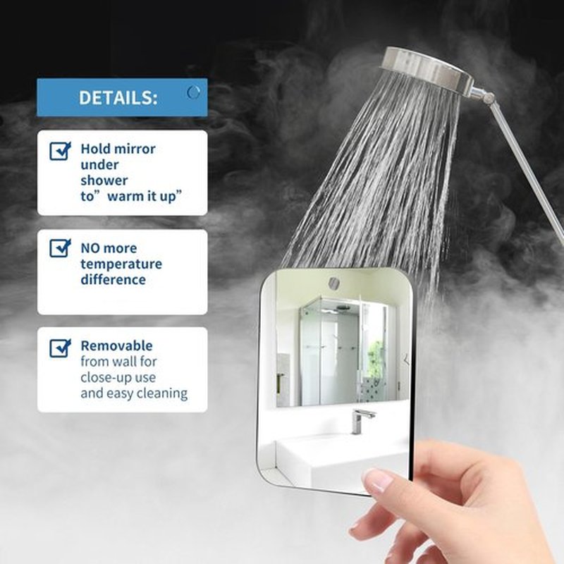 quegau Unbreakable Shower Mirror for Shaving, (Small 4x6 inch) Portable Shower Mirror for Men with Adhesive Locker Mount,Ideal for Camping and Traveling, Fogless Mirror for Shower