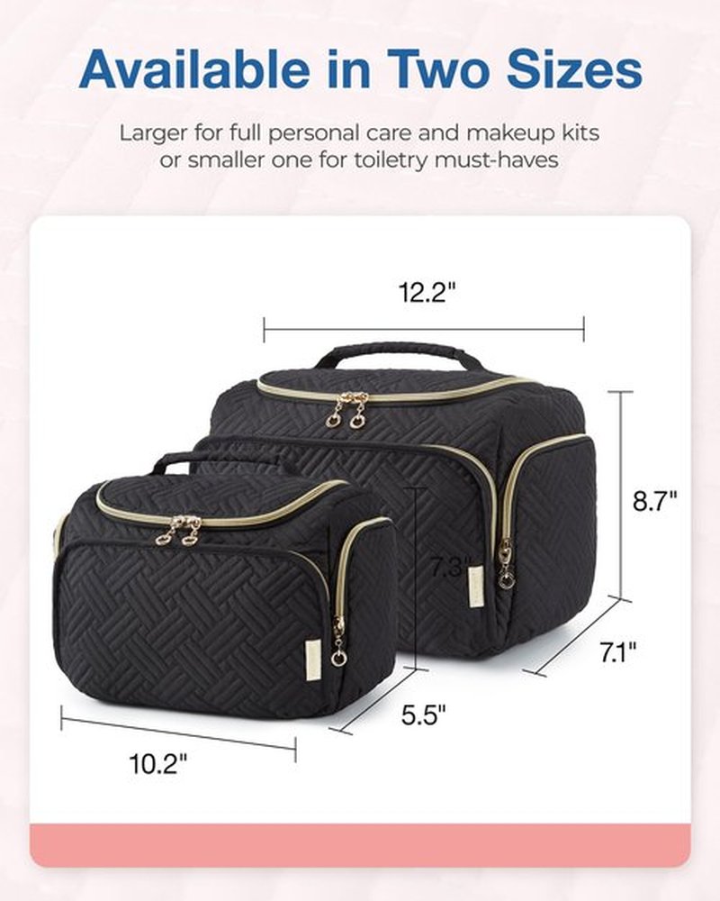 BAGSMART Travel Toiletry Bag, Large Wide-open Travel Bag for Toiletries, Makeup Cosmetic Travel Bag with Handle, Black-L