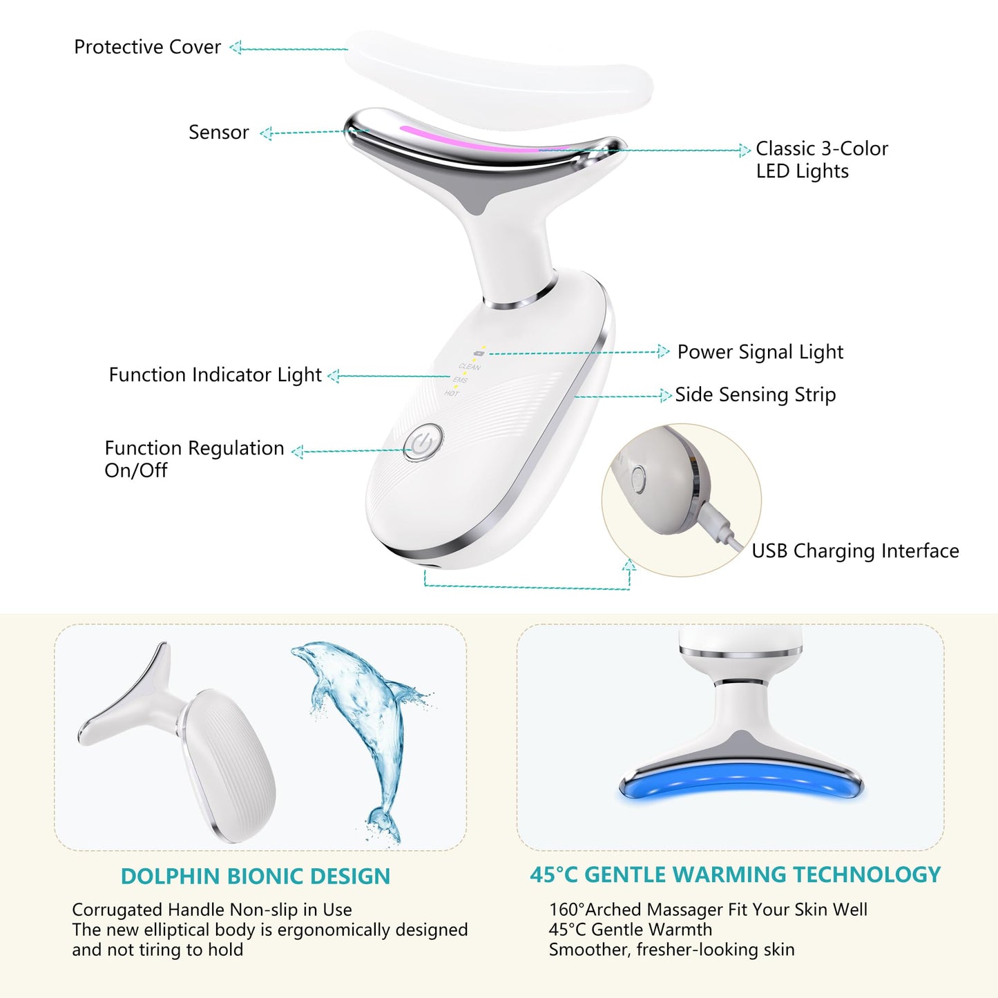 MISWOWO Red Light Face Neck Massager - 3-in-1 Face Massager Skin Care Tool, LED & Vibration Beauty Device for Glowing Skin and Neck Contouring At-Home