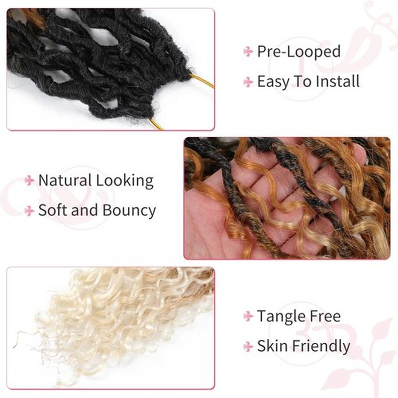 Alicoco Goddess Locs Crochet Hair 14 Inch 8 Packs Faux Locs Crochet Hair For Women Boho Soft Locs Pre-looped River Crochet Locs With Curly Ends (14 Inch (Pack of 8), 1B/27/613)