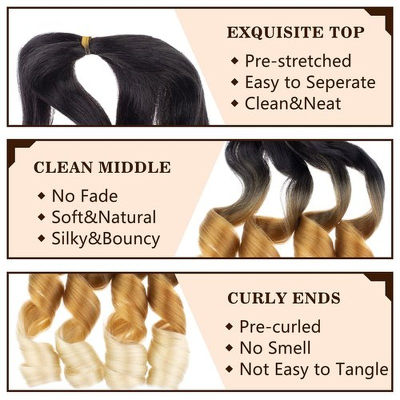 COOKOO 9 Packs 22 Inch French Curl Braiding Hair Pre Stretched Ombre Blonde Bouncy Braiding Hair Loose Wavy Spiral Curl Braids for Women Spanish Curls Synthetic Hair Extension 1B/27/613#