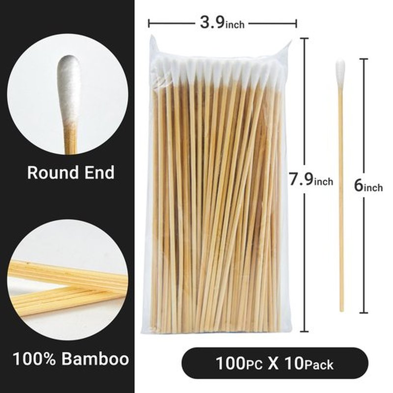 1000 Count 6'' Round-tip Long Cotton Swabs Durable Stem, Lint- Free Gun Cleaning Swabs Pure Cotton Tips for Gun Maintenance, Makeup, Pet Care, Equipmentt