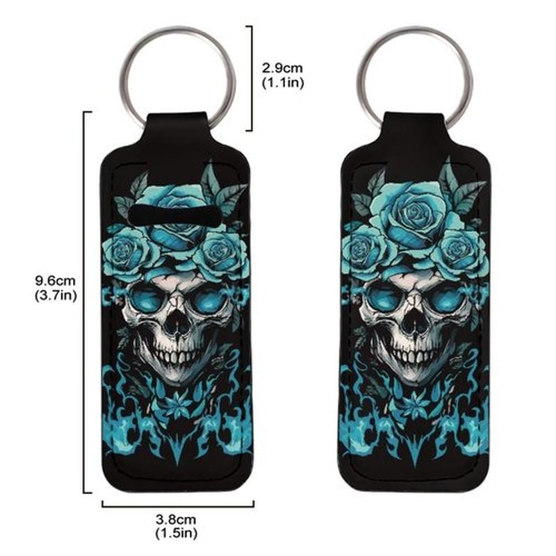 SEANATIVE Gothic Skull 5PCS Chapstick Holder Key Chain Cute Lip Balm Holder Keychain Clip on Lipstick Lip Gloss Keychain Sleeve Holder for Travel Accessories